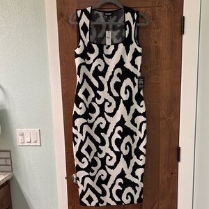 Express Black and White Swirl Midi Dress